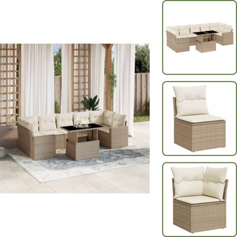 Cuscini da seduta - vidaXL Set Divano da Giardino 8 pz con Cuscini Beige in Polyrattan - Rattan PE