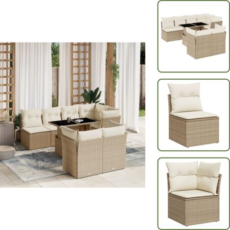 Cuscini da seduta - vidaXL Set Divano da Giardino 8 pz con Cuscini Beige in Polyrattan - Rattan PE