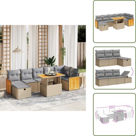 Cuscini da seduta - vidaXL Set Divano da Giardino 8 pz con Cuscini Beige in Polyrattan - Rattan PE