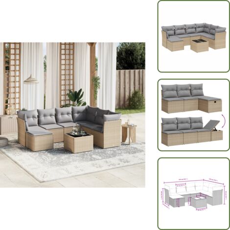 Cuscini da seduta - vidaXL Set Divano da Giardino 8 pz con Cuscini Beige Misto Polyrattan - Rattan PE