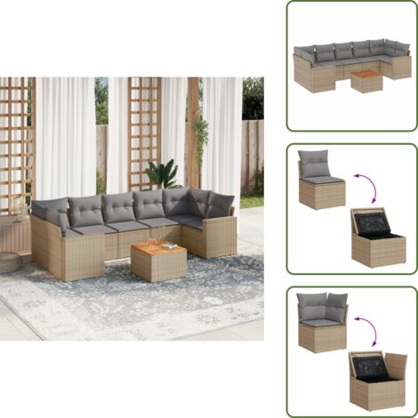Cuscini da seduta - vidaXL Set Divano da Giardino 8 pz con Cuscini Beige Misto Polyrattan - Rattan sintetico
