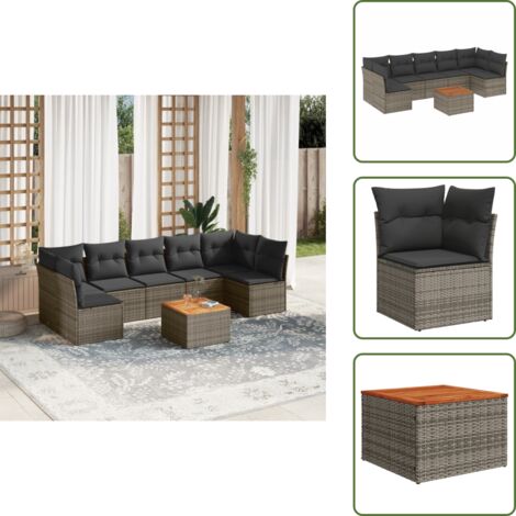 Cuscini da seduta - vidaXL Set Divano da Giardino 8 pz con Cuscini Grigio in Polyrattan - Rattan PE