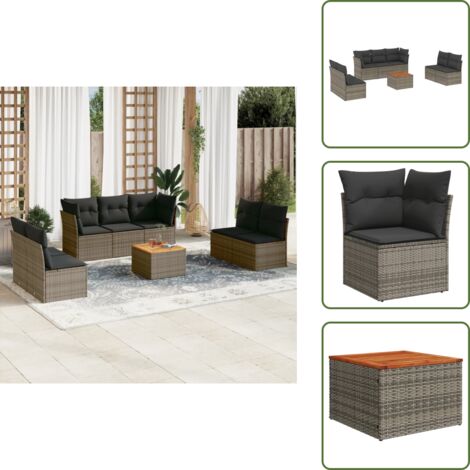 Cuscini da seduta - vidaXL Set Divano da Giardino 8 pz con Cuscini Grigio in Polyrattan - Rattan PE