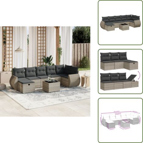 Cuscini da seduta - vidaXL Set Divano da Giardino 8pz con Cuscini Grigio Chiaro Polyrattan - Cuscini da schienale