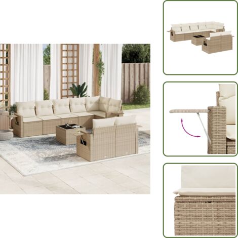 Cuscini da seduta - vidaXL Set Divano da Giardino 9 pz con Cuscini Beige in Polyrattan - Rattan PE