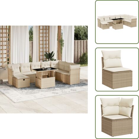 Cuscini da seduta - vidaXL Set Divano da Giardino 9 pz con Cuscini Beige in Polyrattan - Rattan PE