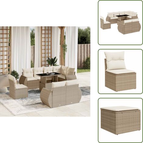 Cuscini da seduta - vidaXL Set Divano da Giardino 9 pz con Cuscini Beige in Polyrattan - Rattan PE