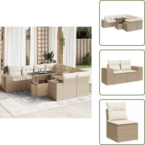 Cuscini da seduta - vidaXL Set Divano da Giardino 9 pz con Cuscini Beige in Polyrattan - Rattan PE