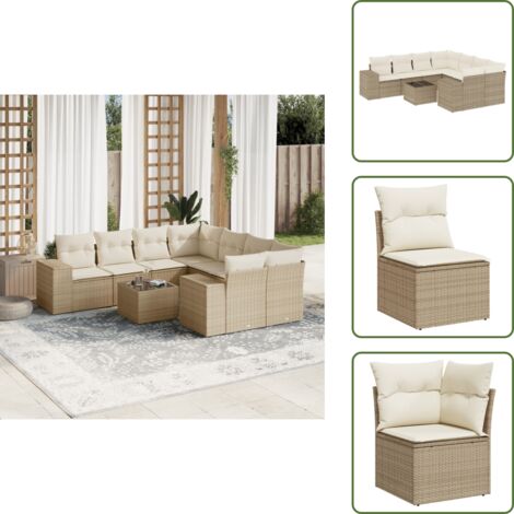 Cuscini da seduta - vidaXL Set Divano da Giardino 9 pz con Cuscini Beige in Polyrattan - Rattan PE