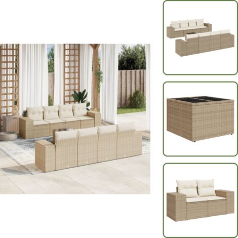 Cuscini da seduta - vidaXL Set Divano da Giardino 9 pz con Cuscini Beige in Polyrattan - Rattan PE