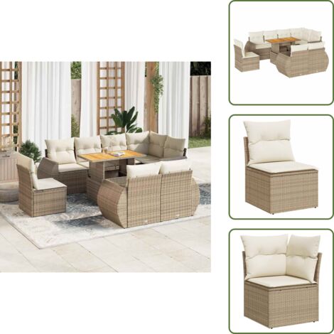 Cuscini da seduta - vidaXL Set Divano da Giardino 9 pz con Cuscini Beige in Polyrattan - Rattan PE