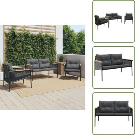 Cuscini da seduta - vidaXL Set Mobili da Balcone 3 pz con Cuscini Nero in Acciaio - Cuscini sfoderabili