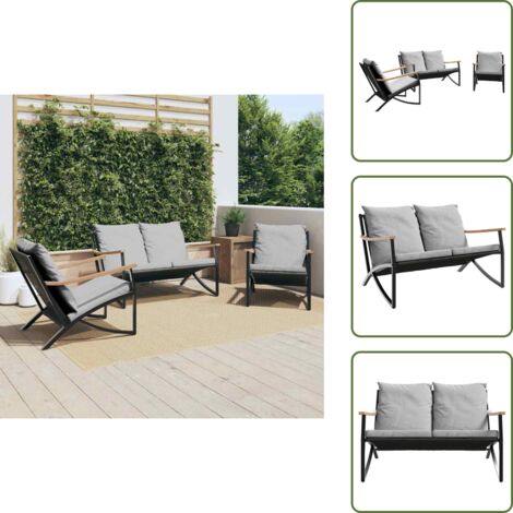 Cuscini da seduta - vidaXL Set Mobili da Balcone 3 pz con Cuscini Nero in Acciaio - Cuscini sfoderabili