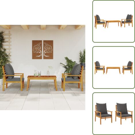 Cuscini da seduta - vidaXL Set Mobili da Giardino 3pz con Cuscini Legno Massello di Acacia - Mobili in legno
