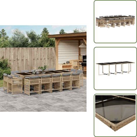 Cuscini da seduta - vidaXL Set Pranzo da Giardino 15 pz con Cuscini Beige Misto Polyrattan - Rattan PE