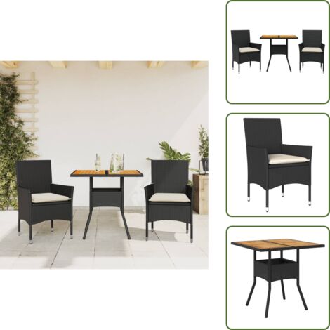 Cuscini da seduta - vidaXL Set Pranzo da Giardino 3 pz con Cuscini Nero Polyrattan Acacia - Rattan PE