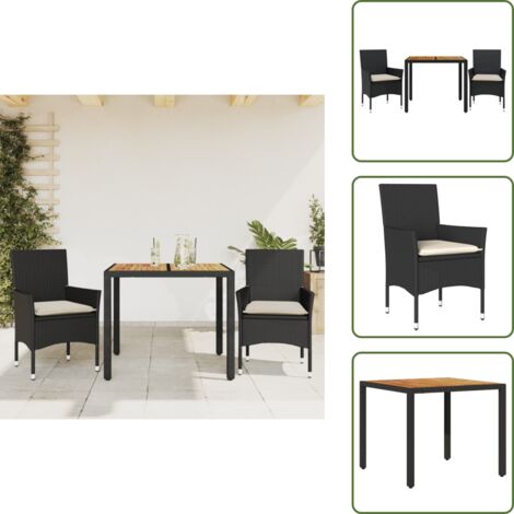 Cuscini da seduta - vidaXL Set Pranzo da Giardino 3 pz con Cuscini Nero Polyrattan Acacia - Rattan PE