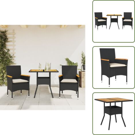 Cuscini da seduta - vidaXL Set Pranzo da Giardino 3 pz con Cuscini Nero Polyrattan Acacia - Rattan PE