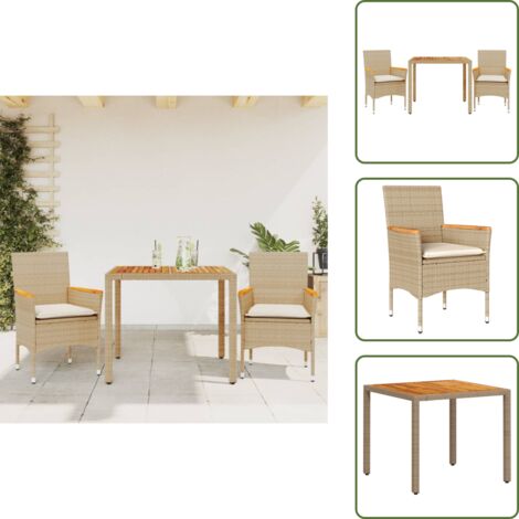 Cuscini da seduta - vidaXL Set Pranzo da Giardino 3pz con Cuscini Beige Polyrattan Acacia - Rattan PE