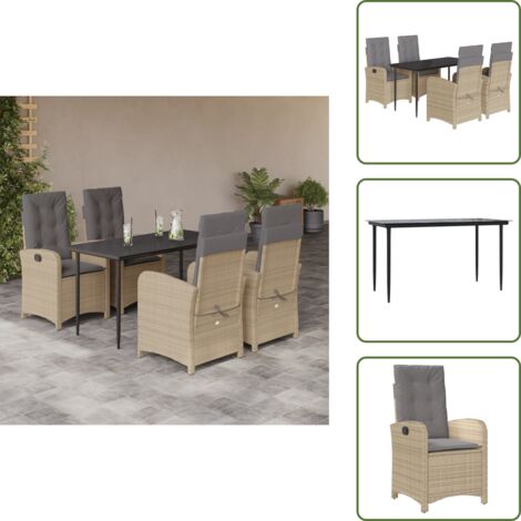 Cuscini da seduta - vidaXL Set Pranzo da Giardino 5 pz con Cuscini Beige Misto Polyrattan - Cuscini sfoderabili
