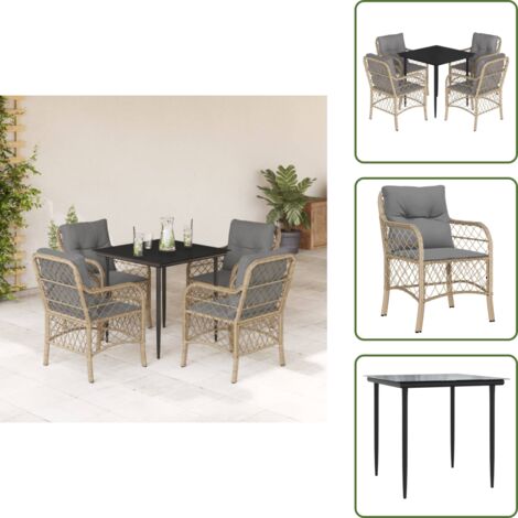 Cuscini da seduta - vidaXL Set Pranzo da Giardino 5 pz con Cuscini Beige Misto Polyrattan - Cuscini sfoderabili