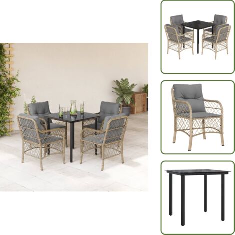 Cuscini da seduta - vidaXL Set Pranzo da Giardino 5 pz con Cuscini Beige Misto Polyrattan - Cuscini sfoderabili