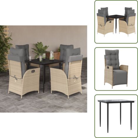 Cuscini da seduta - vidaXL Set Pranzo da Giardino 5 pz con Cuscini Beige Misto Polyrattan - Cuscini sfoderabili