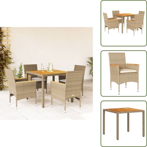 Cuscini da seduta - vidaXL Set Pranzo da Giardino 5 pz con Cuscini Beige Polyrattan Acacia - Rattan PE