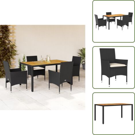 Cuscini da seduta - vidaXL Set Pranzo da Giardino 5 pz con Cuscini Nero Polyrattan Acacia - Rattan PE