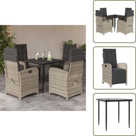 Cuscini da seduta - vidaXL Set Pranzo da Giardino 5pz con Cuscini Grigio Chiaro Polyrattan - Cuscini sfoderabili