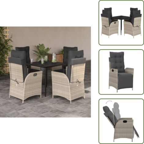 Cuscini da seduta - vidaXL Set Pranzo da Giardino 5pz con Cuscini Grigio Chiaro Polyrattan - Cuscini sfoderabili