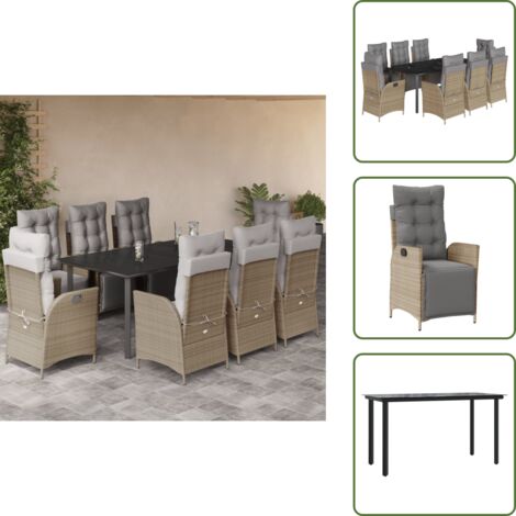 Cuscini da seduta - vidaXL Set Pranzo da Giardino 9 pz con Cuscini Beige Misto Polyrattan - Cuscini da schienale