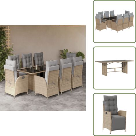 Cuscini da seduta - vidaXL Set Pranzo da Giardino 9 pz con Cuscini Beige Misto Polyrattan - Cuscini per schienale