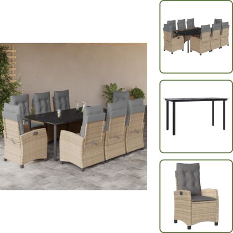 Cuscini da seduta - vidaXL Set Pranzo da Giardino 9 pz con Cuscini Beige Misto Polyrattan - Cuscini per schienale