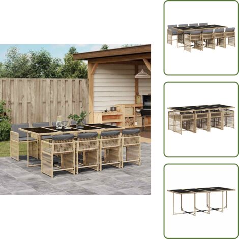 Cuscini da seduta - vidaXL Set Pranzo da Giardino 9 pz con Cuscini Beige Misto Polyrattan - Rattan PE