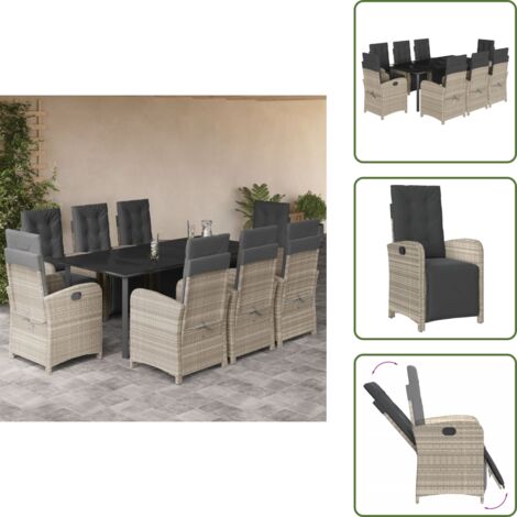 Cuscini da seduta - vidaXL Set Pranzo da Giardino 9pz con Cuscini Grigio Chiaro Polyrattan - Cuscini da schienale