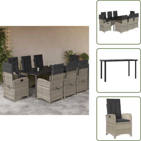 Cuscini da seduta - vidaXL Set Pranzo da Giardino 9pz con Cuscini Grigio Chiaro Polyrattan - Cuscini da schienale