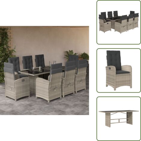 Cuscini da seduta - vidaXL Set Pranzo da Giardino 9pz con Cuscini Grigio Chiaro Polyrattan - Cuscini da schienale