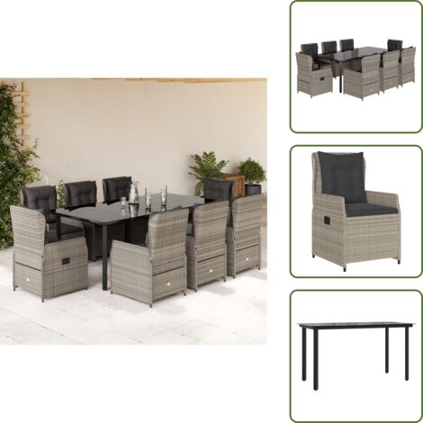 Cuscini da seduta - vidaXL Set Pranzo da Giardino 9pz con Cuscini Grigio Chiaro Polyrattan - Cuscini per schienale