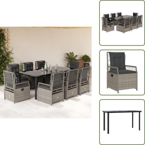 Cuscini da seduta - vidaXL Set Pranzo da Giardino 9pz con Cuscini Grigio Chiaro Polyrattan - Cuscini per schienale