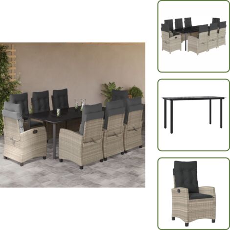 Cuscini da seduta - vidaXL Set Pranzo da Giardino 9pz con Cuscini Grigio Chiaro Polyrattan - Cuscini per schienale