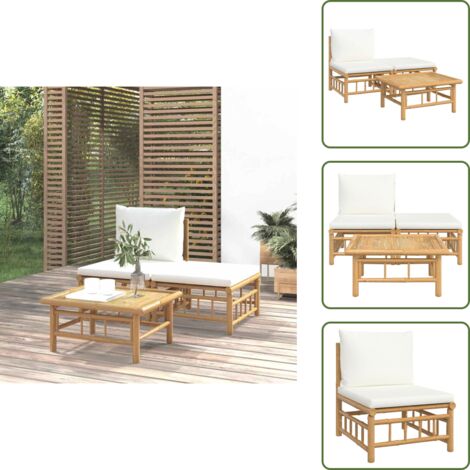 Cuscini da seduta - vidaXL Set Salotto da Giardino 3pz con Cuscini Bianco Crema in Bambù - Arredamento da esterno