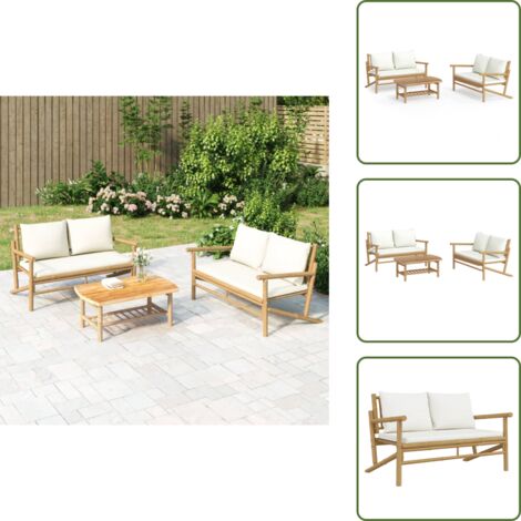 Cuscini da seduta - vidaXL Set Salotto da Giardino 3pz con Cuscini Bianco Crema in Bambù - Design modulare
