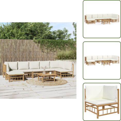 Cuscini da seduta - vidaXL Set Salotto da Giardino 8pz con Cuscini Bianco Crema in Bambù - Tavolo da giardino