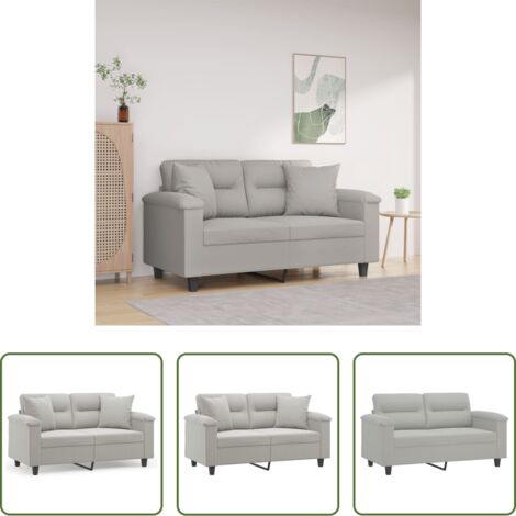 Cuscini decorativi -  Divano 2 Posti Cuscini Grigio Chiaro 120 cm Tessuto Microfibra