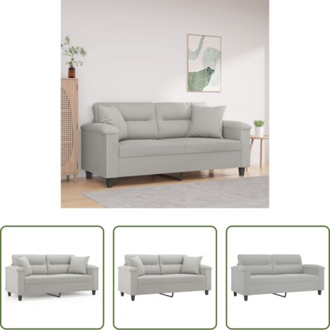 Cuscini decorativi -  Divano 2 Posti Cuscini Grigio Chiaro 140 cm Tessuto Microfibra