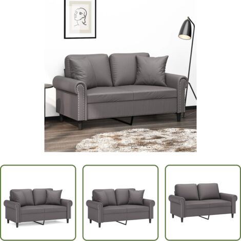Cuscini decorativi - Divano a 2 Posti con Cuscini Grigio 120 cm in Similpelle