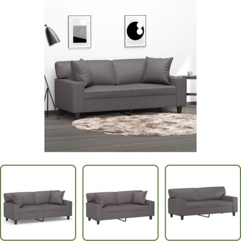 Cuscini decorativi -  Divano a 2 Posti con Cuscini Grigio 140 cm in Similpelle