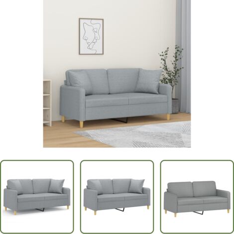 Cuscini decorativi -  Divano a 2 Posti con Cuscini Grigio Chiaro 140 cm in Tessuto
