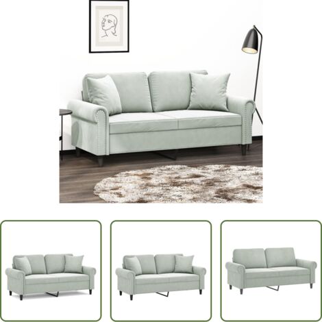 Cuscini decorativi -  Divano a 2 Posti con Cuscini Grigio Chiaro 140 cm in Velluto